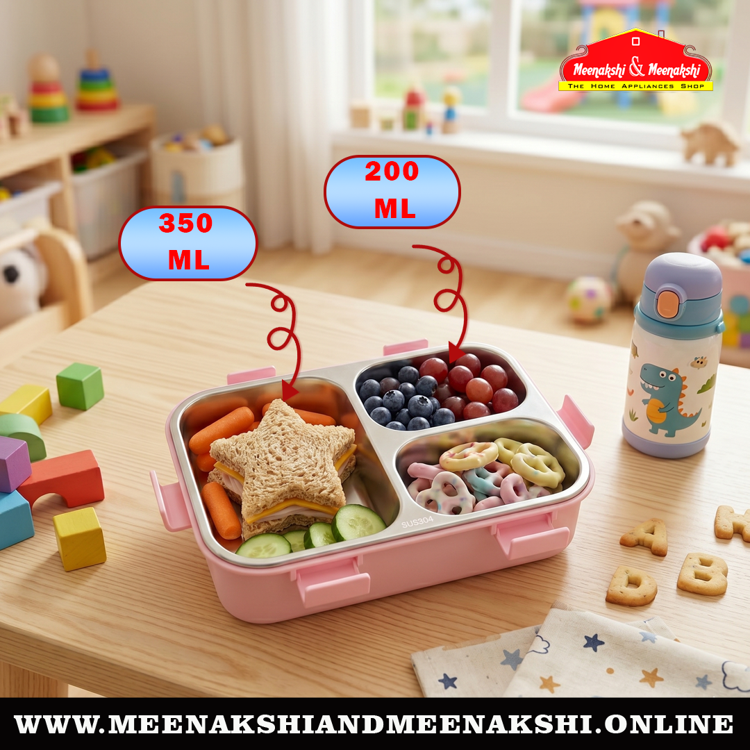 Bento 3 Partition Lunch Box Square 6 Clip Lock