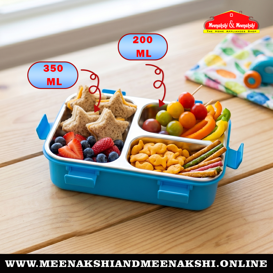 Bento 3 Partition Lunch Box Square 6 Clip Lock