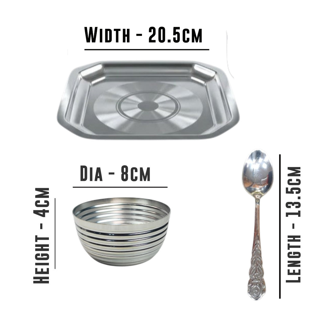 MM SS Silver Coating Square Tray With 4 Bowl 430