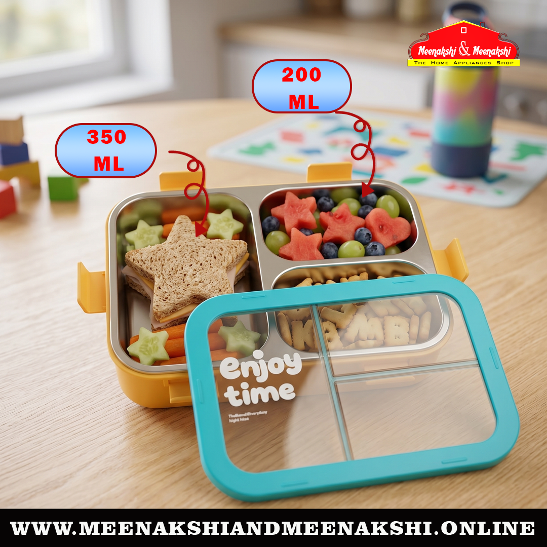 Bento 3 Partition Lunch Box Square 6 Clip Lock