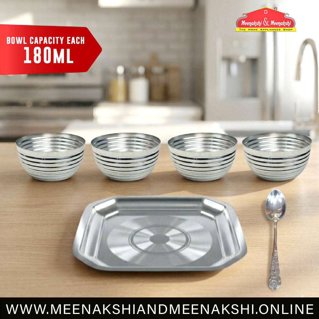 MM SS Silver Coating Square Tray With 4 Bowl 430