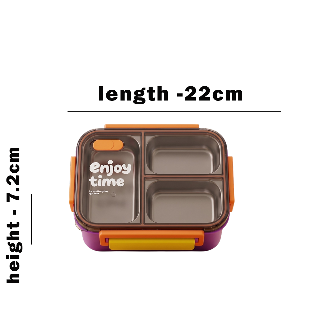 Bento 3 Partition Lunch Box Square 4 Clip Lock