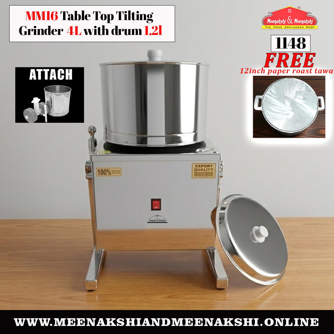 MM16 Table Top Tilting Grinder 4L With Small Drum 1.25L