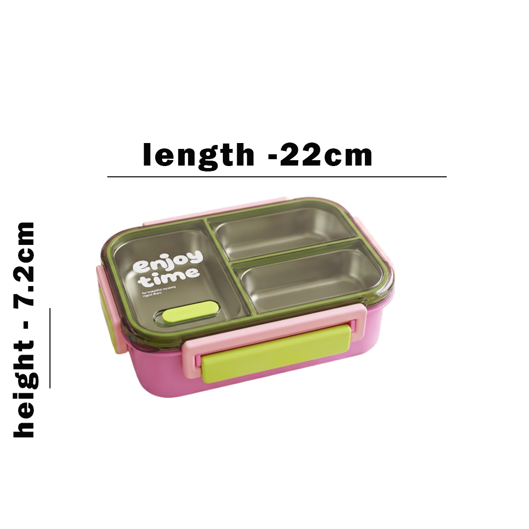 Bento 3 Partition Lunch Box Square 4 Clip Lock