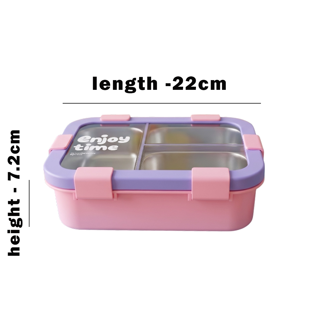 Bento 3 Partition Lunch Box Square 6 Clip Lock