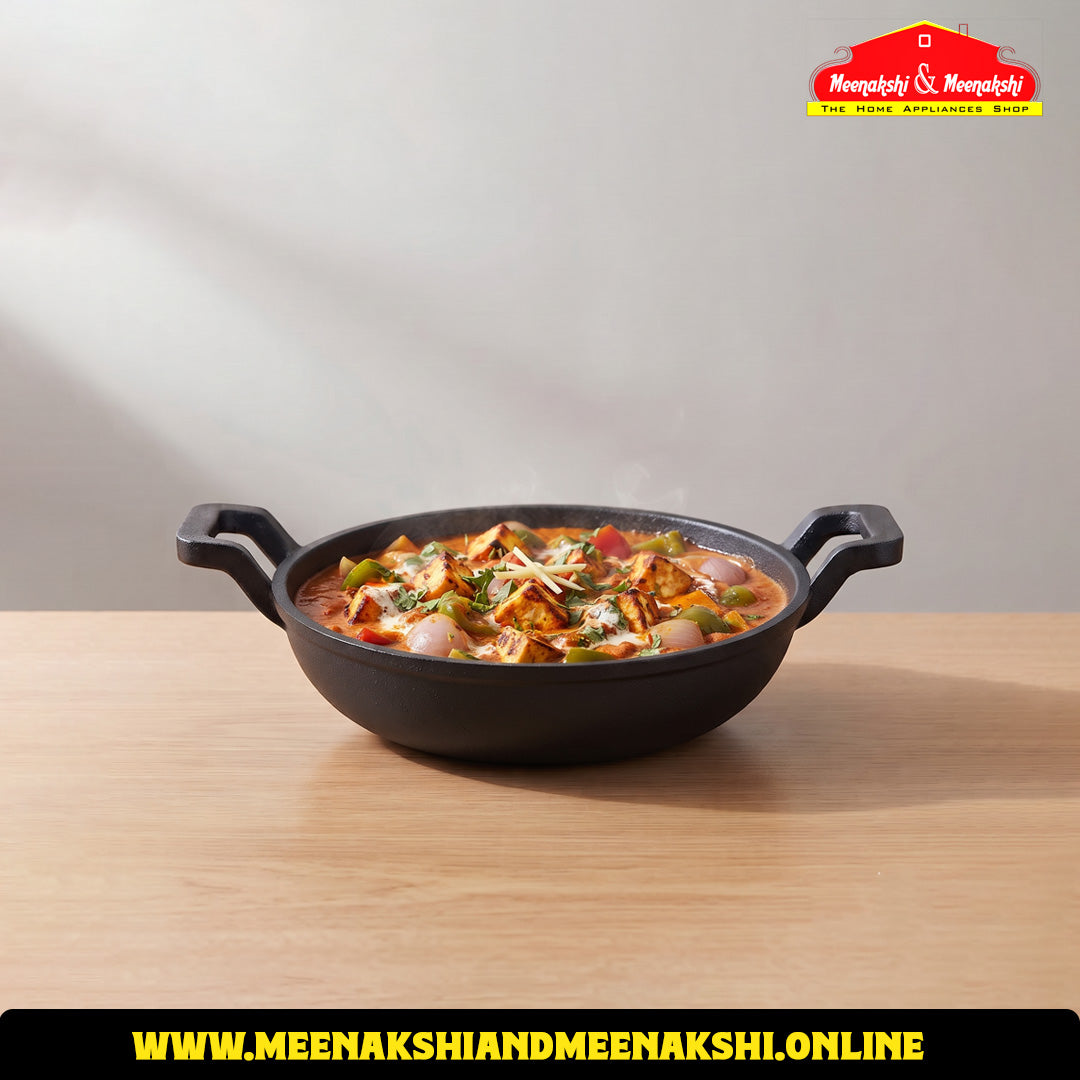 MM CI 8Inch Flat Kadai With Curve Handle 20cm/1.3L 1078