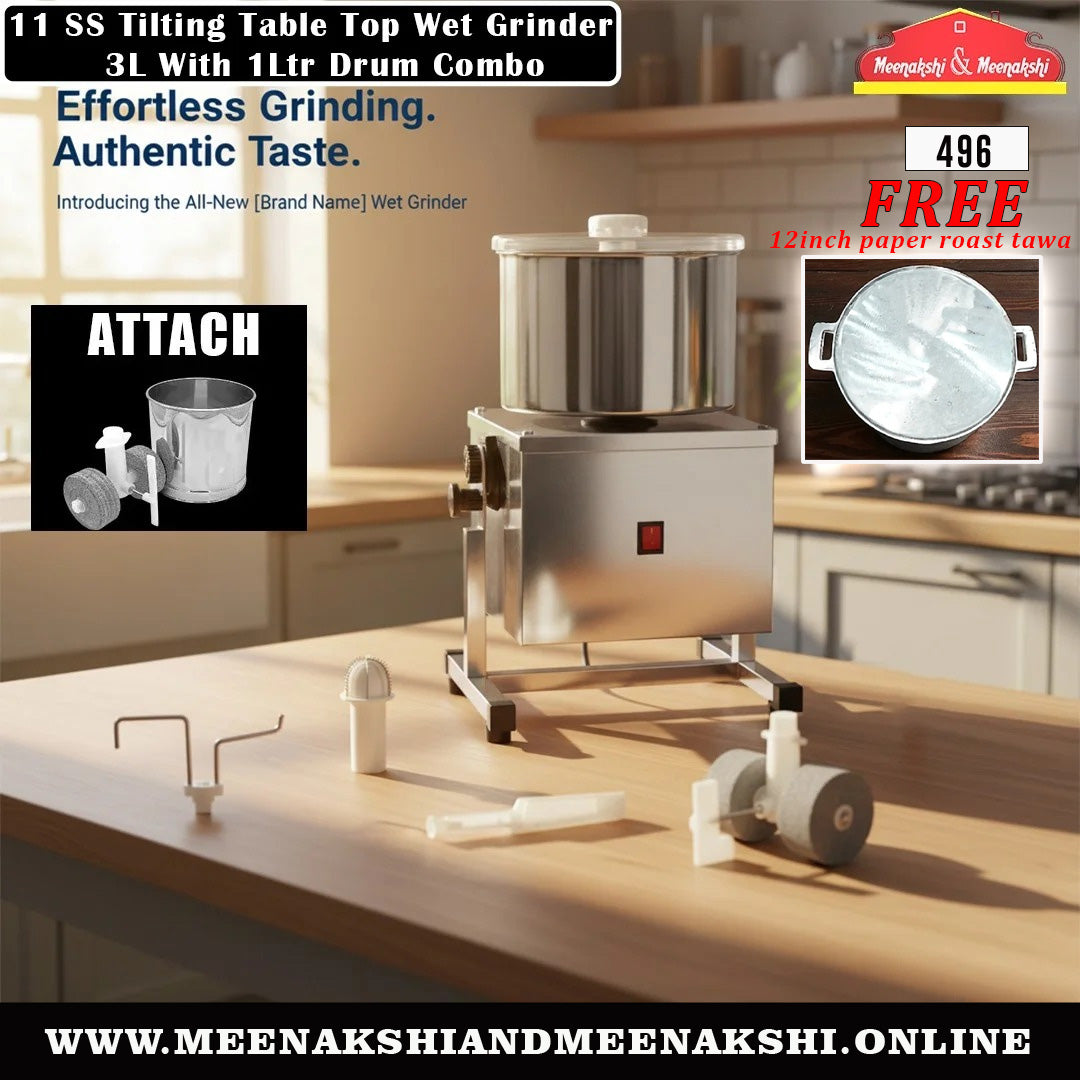 MM 11 SS Tilting Table Top Wet Grinder 3L With Drum 496