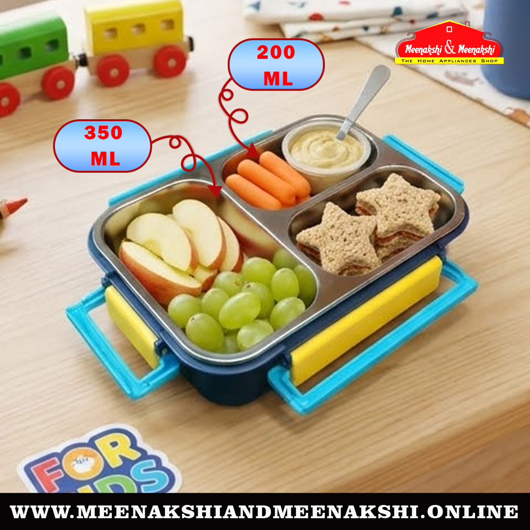 Bento 3 Partition Lunch Box Square 4 Clip Lock