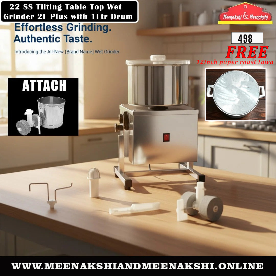 MM 22 SS Tilting Table Top Wet Grinder 2L Plus With Drum 498