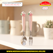 Cartoon 2PCS Spoon & Fork Set Strawberry Kitty Baby Pink 1173