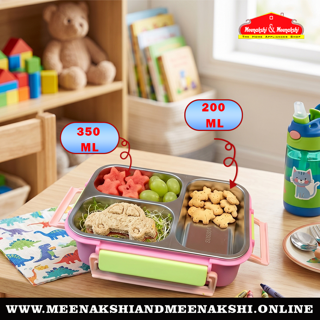 Bento 3 Partition Lunch Box Square 4 Clip Lock