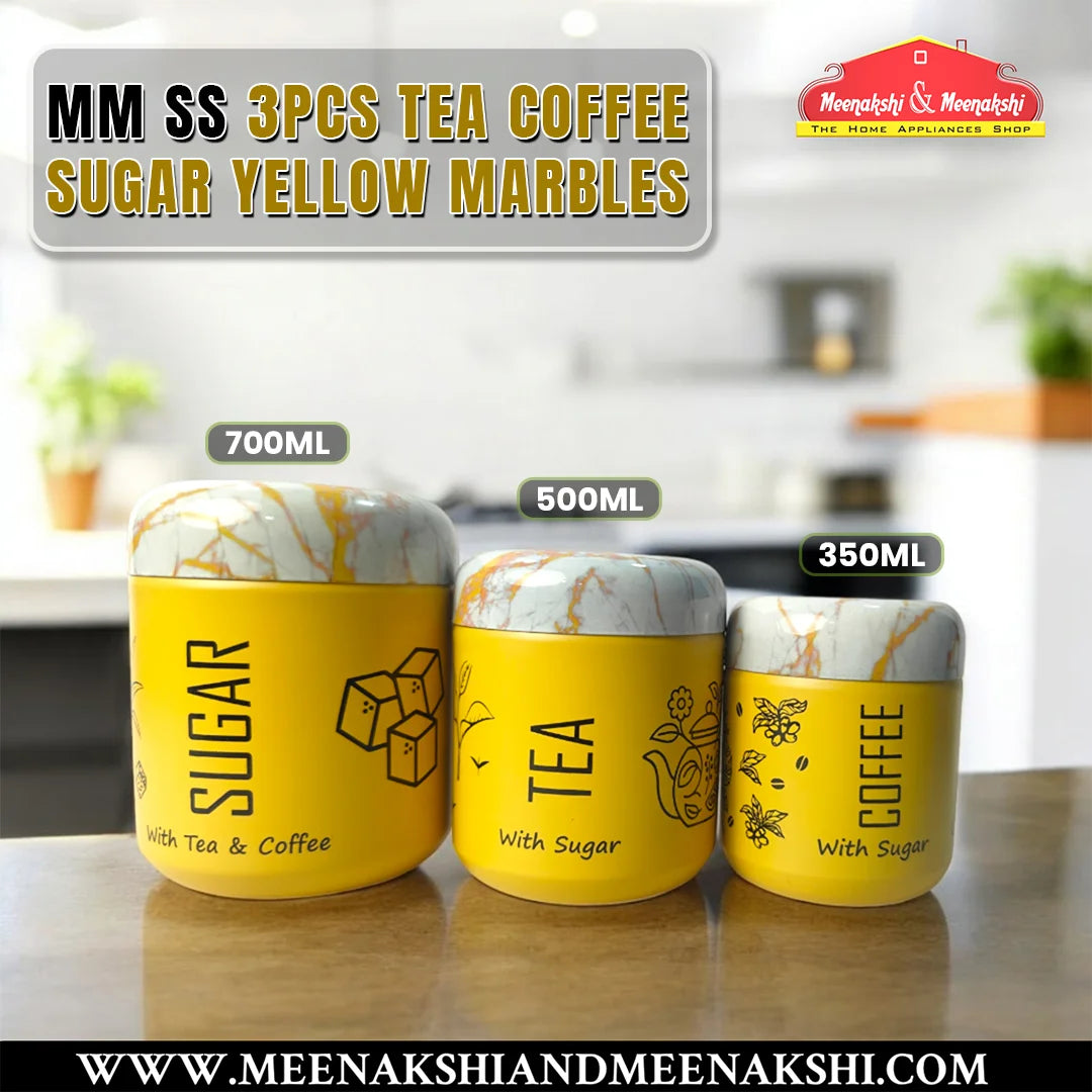 MM SS 3PCS Tea Coffee Sugar Canister Yellow Marbles MM2851