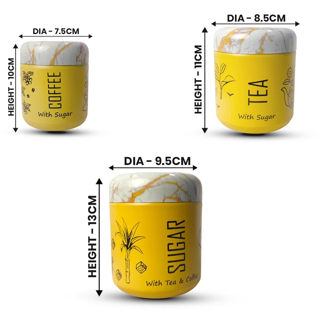 MM SS 3PCS Tea Coffee Sugar Canister Yellow Marbles MM2851