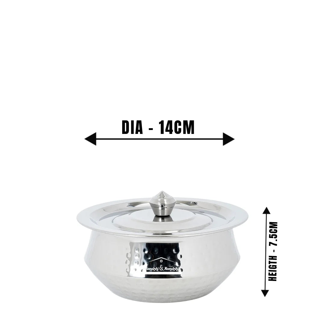 MM SS 20G 3PCS Urli Dish Hammered Tope With Lid 800ML, 1.3L & 2L MM3742