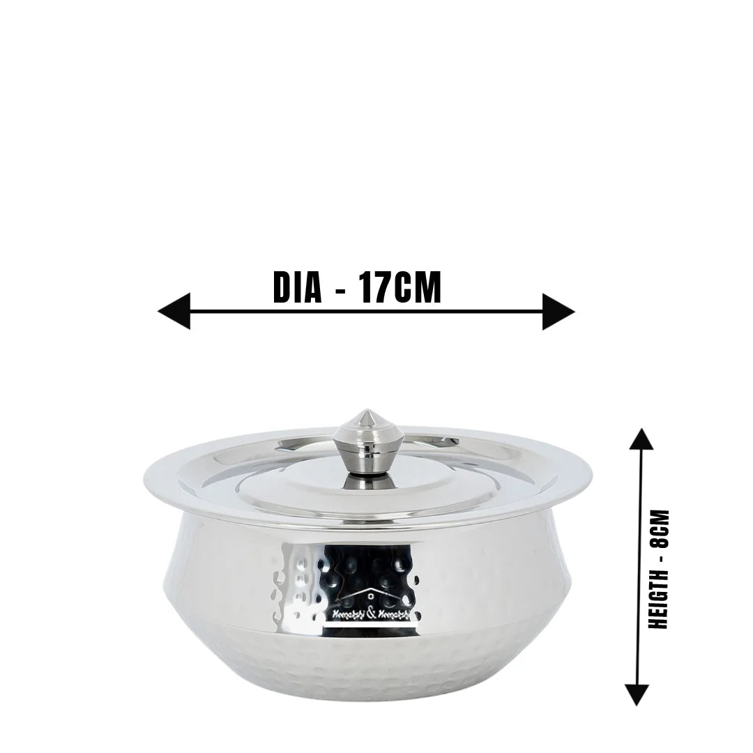 MM SS 20G 3PCS Urli Dish Hammered Tope With Lid 800ML, 1.3L & 2L MM3742
