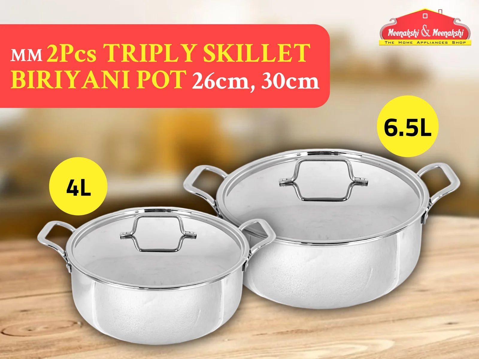 MM 2Pcs Triply Skillet Briyani Pot 26cm & 30cm MM2316