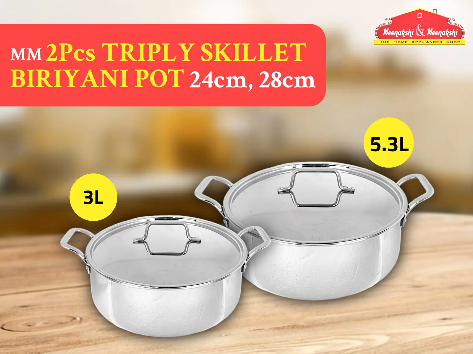 MM 2Pcs Triply Skillet Briyani Pot 24cm & 28cm MM2315