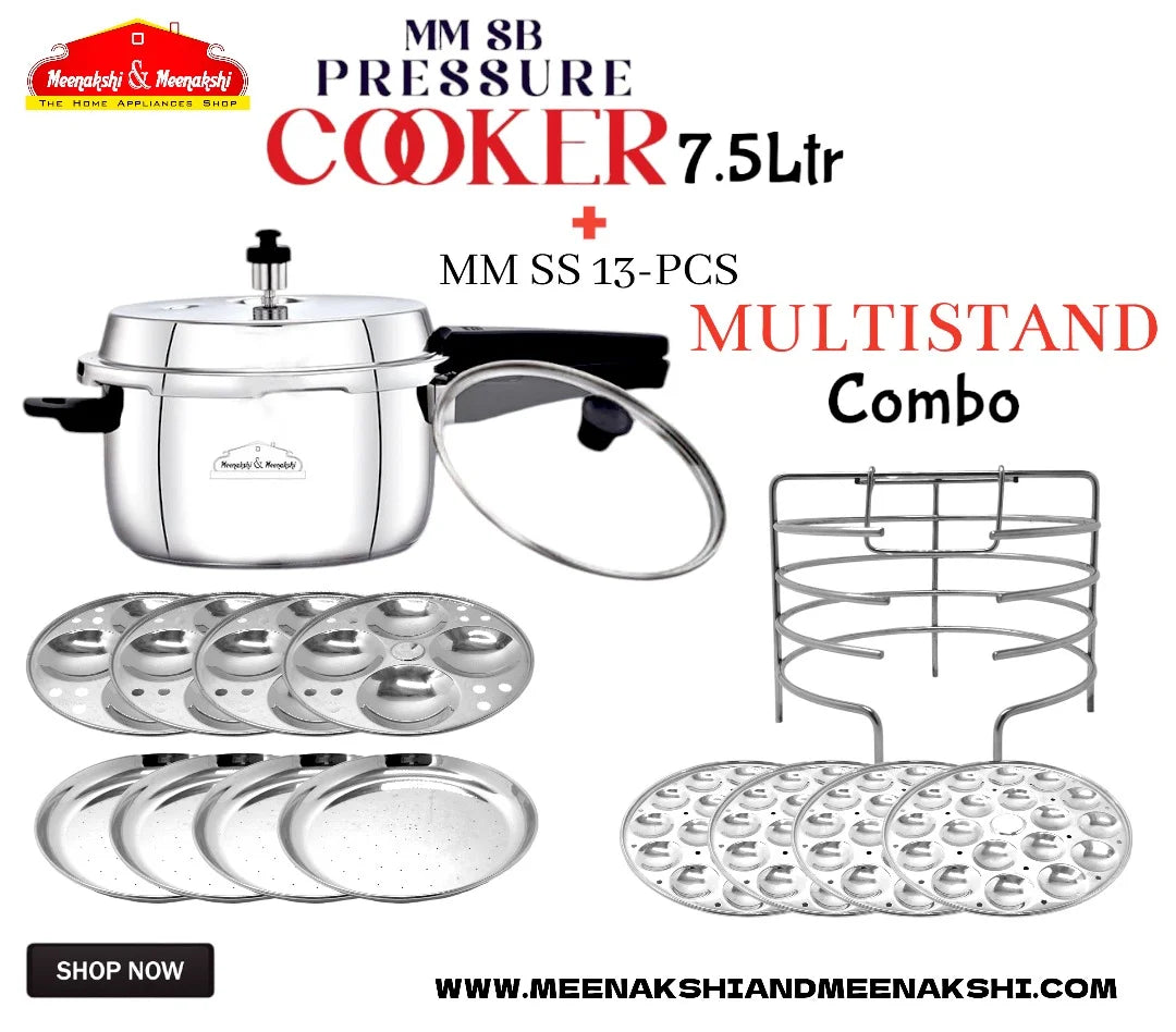 MM SB Pressure Cooker 7.5L + MM SS 13Pcs Multi Idly Stand Combo