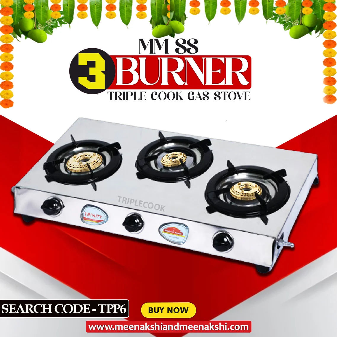 MM SS 3 BURNER TRIPLE COOK GAS STOVE TPP6