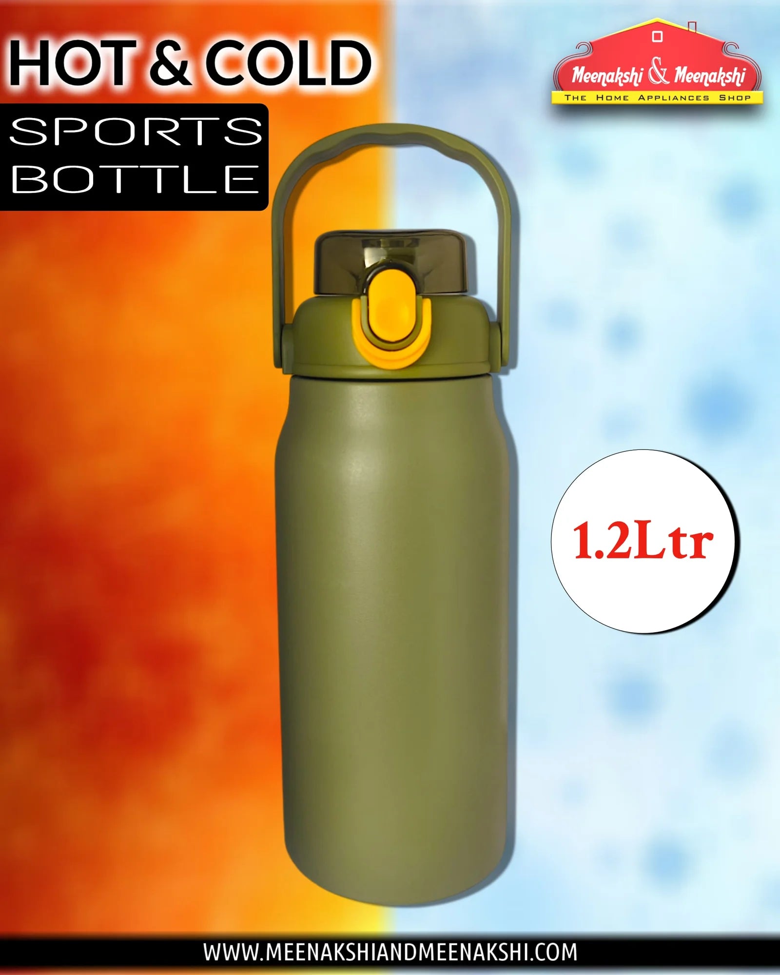 1200ml Hot & Cold Sports Bottle Military Green MM2644