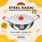 MM SS Sandwich Bottom Kadai No 15 with Lid 27cm