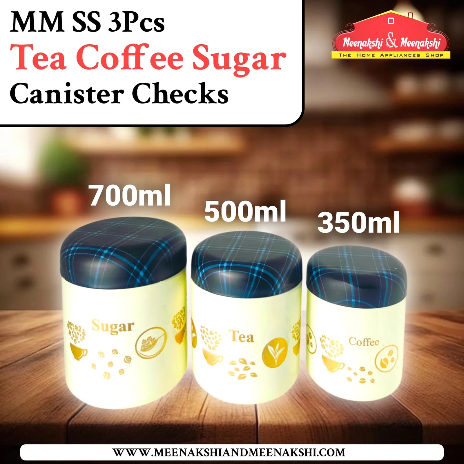 MM SS 3PCS Tea Coffee Sugar Canister checks MM2422