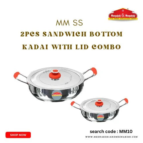 MM SS 2Pcs Sandwich Bottom Kadai with Lid Combo