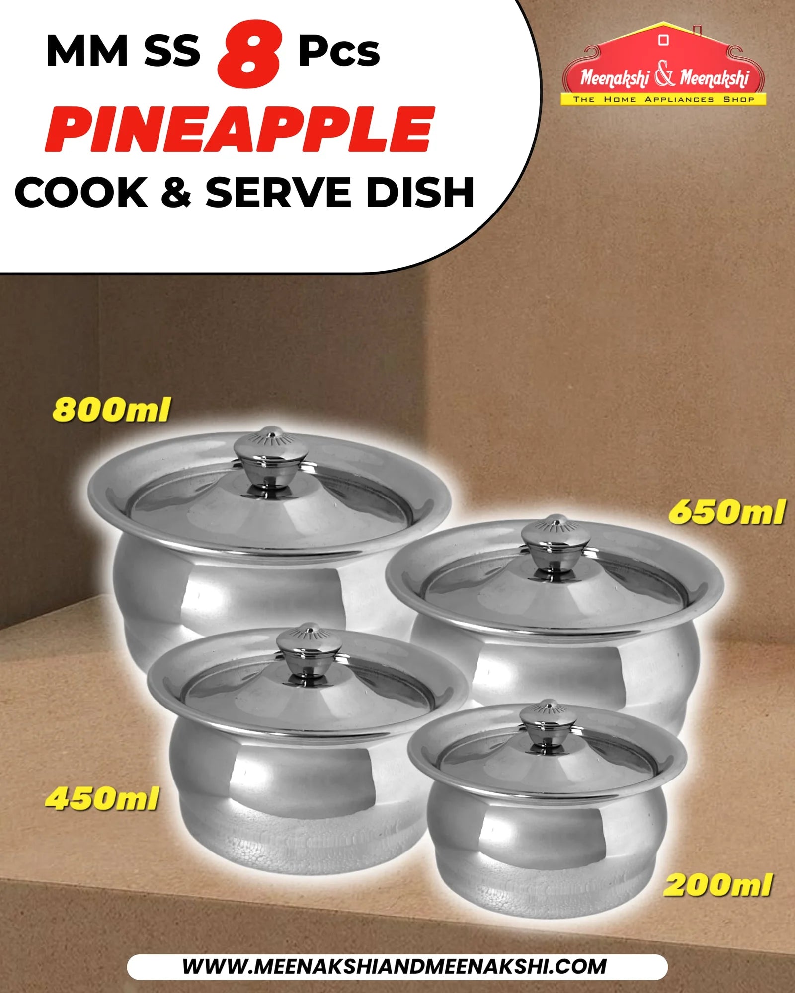 MM SS 8Pcs Pineapple Cook & Serve Dish MM2544