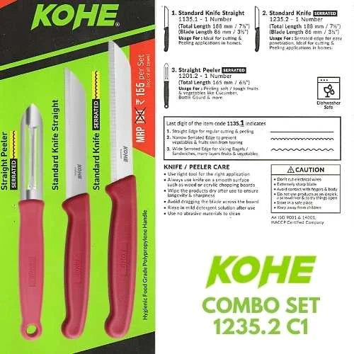 KOHE 3pcs Combo Peeler + Knife + Serrated Knife 1235.2C1