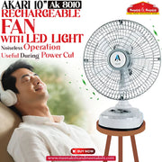 AKARI AK-8010 10 RECHARGEABLE FAN WITH LED LIGHT