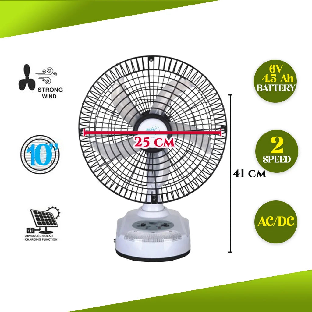 AKARI AK-8010 10 RECHARGEABLE FAN WITH LED LIGHT
