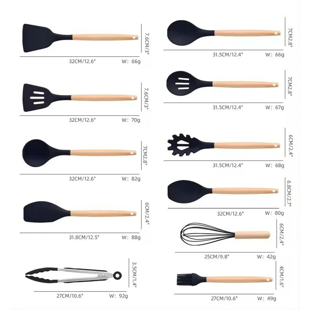 MM Silicone Kitchen Utensils Spatula Cooking And Knife 19PCS Set Gray MM3159