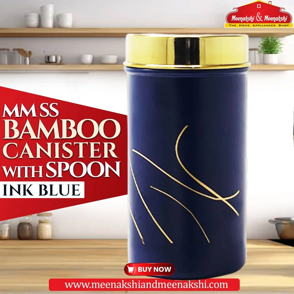MM SS BAMBOO CANISTER WITH SPOON INK BLUE 900ML MM1196