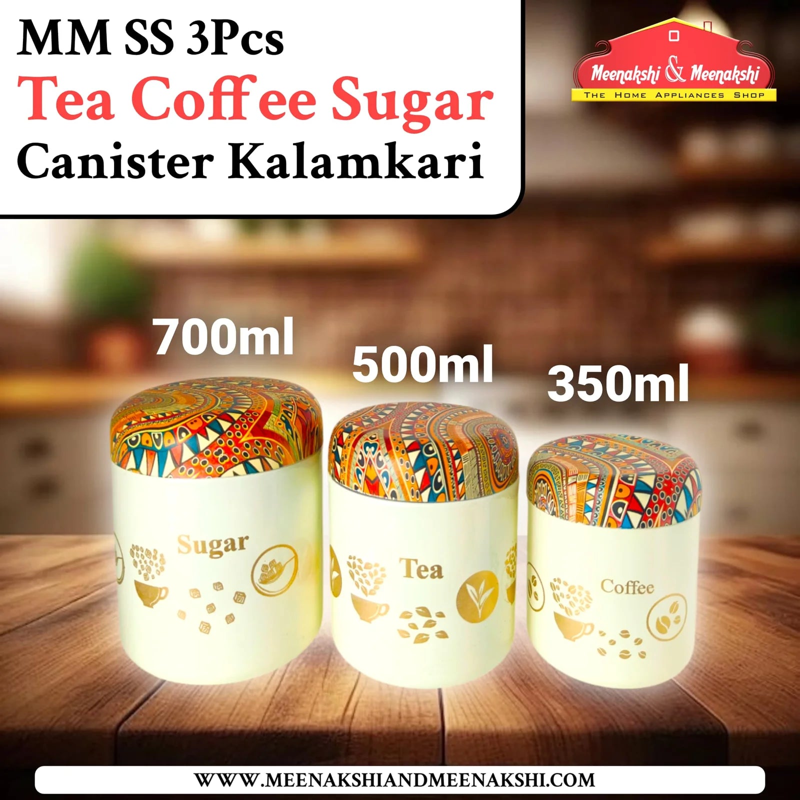 MM SS 3PCS Tea Coffee Sugar Canister Kalamkari MM2421