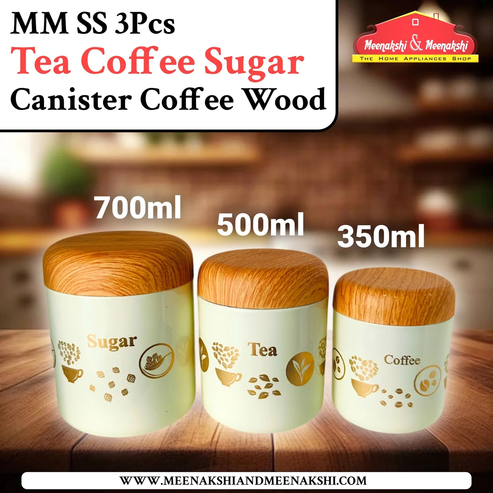 MM SS 3PCS Tea Coffee Sugar Canister Coffee Wood MM2420