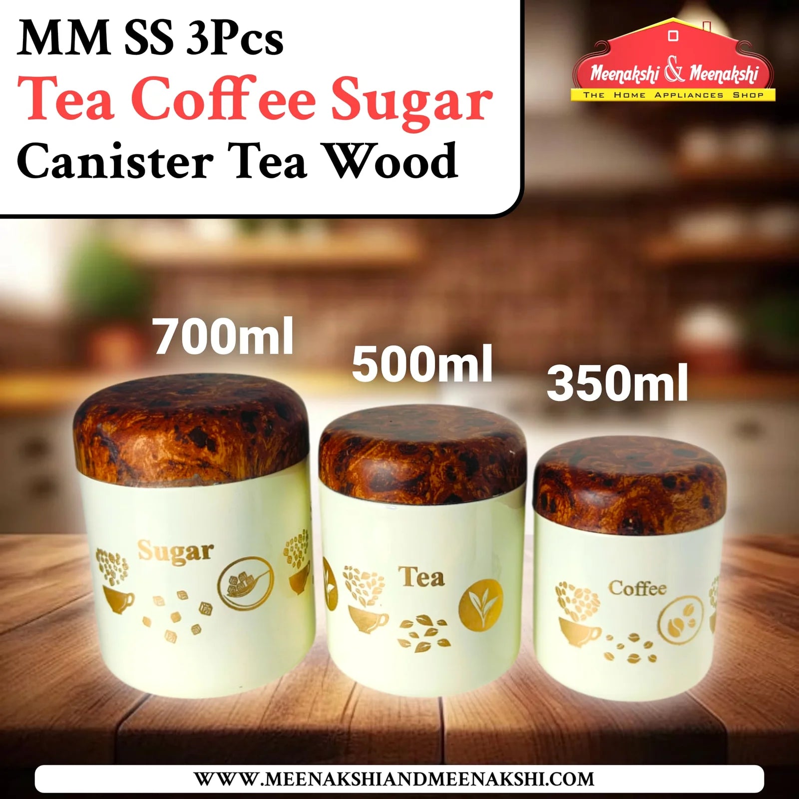 MM SS 3PCS Tea Coffee Sugar Canister Tea Wood MM2419