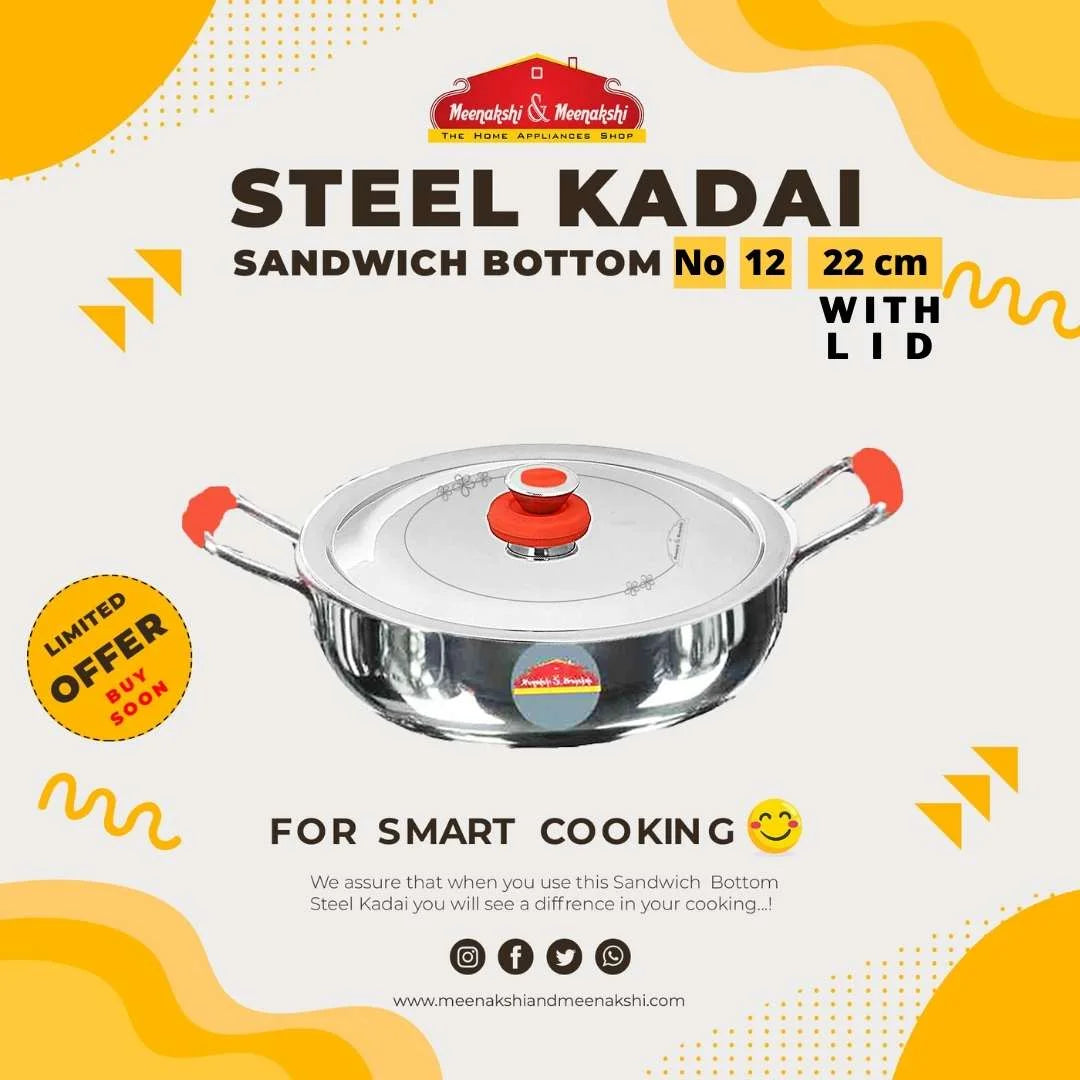MM SS Sandwich Bottom Kadai No 12 with Lid 22cm