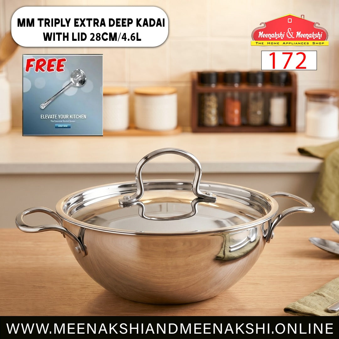 MM Triply Extra Deep Kadai With Lid 28cm/4.6L 172