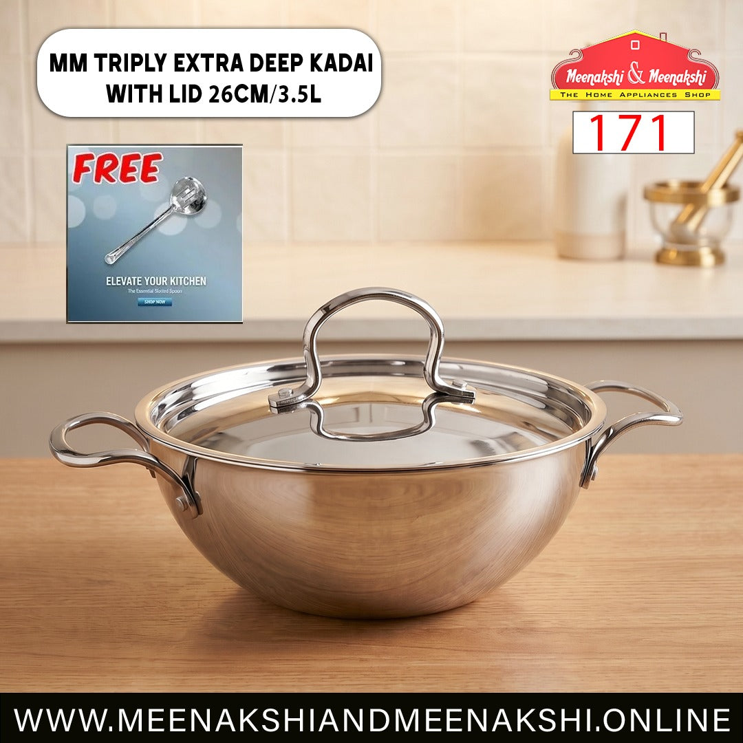 MM Triply Extra Deep Kadai With Lid 26cm/3.5L 171