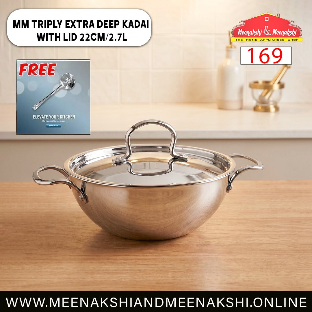 MM Triply Extra Deep Kadai With Lid 22cm/2.7L 169