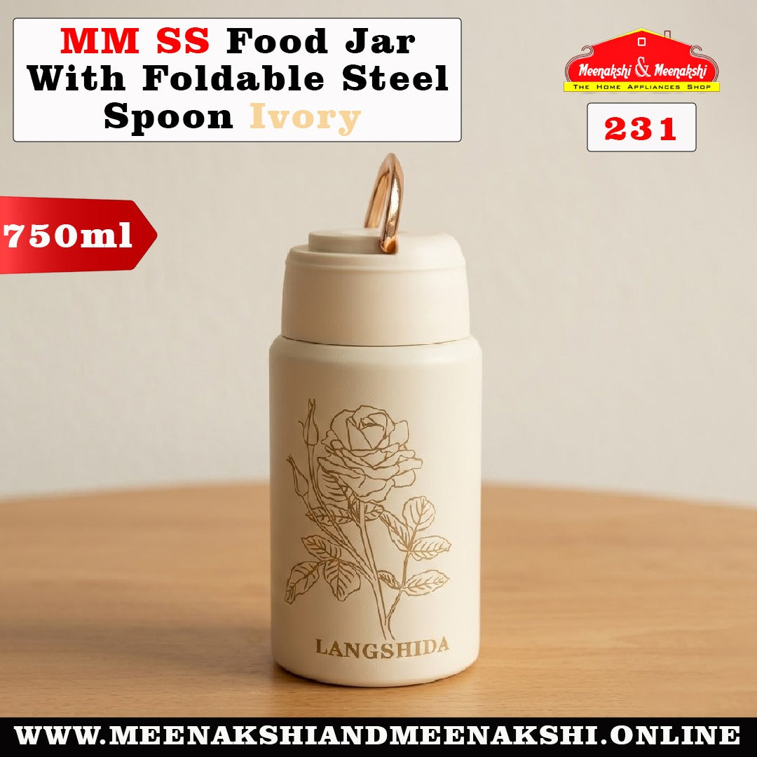 MM SS Food Jar with Foldable Steel Spoon 750ml Ivory 231