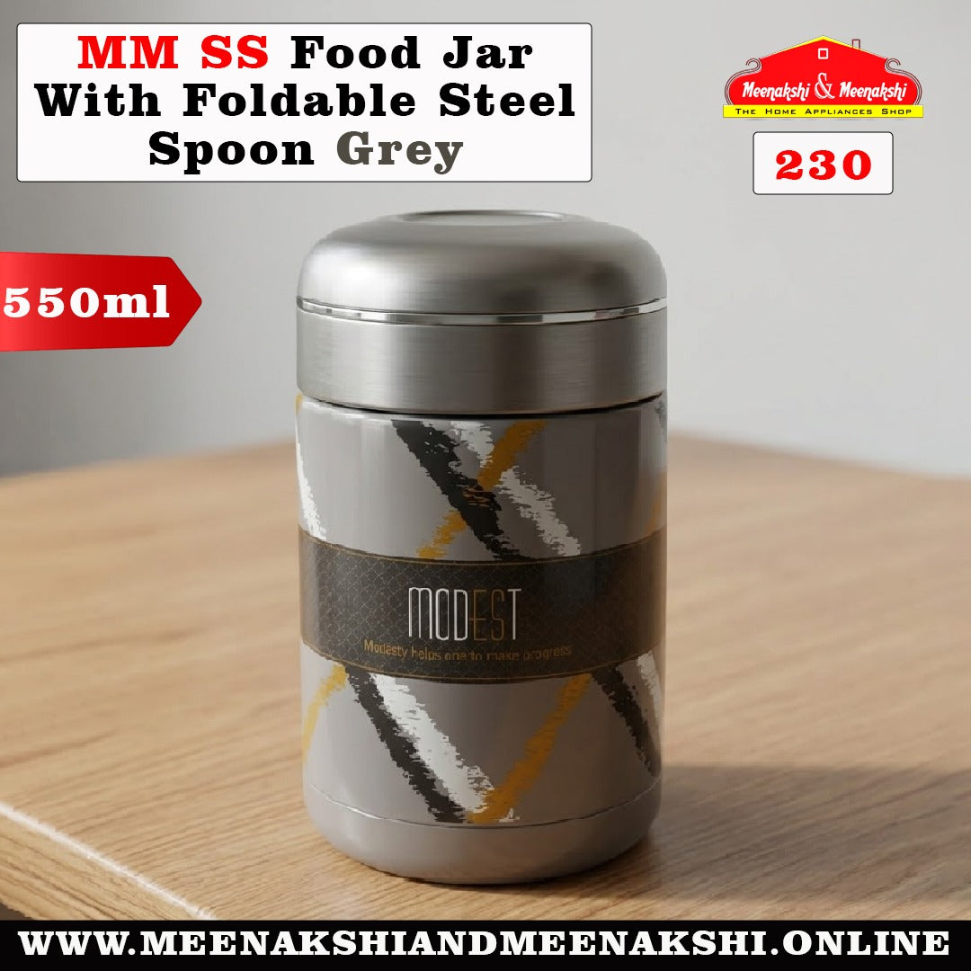 MM SS Food Jar With Foldable Steel Spoon 550ml Grey 230