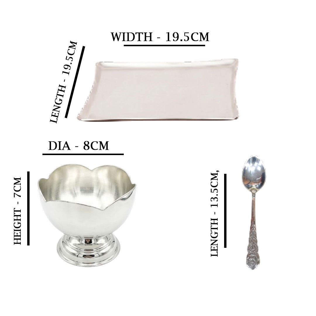 MM SS Silver Coating Flower Dessert Bowl Set with Rectangular Tray 440