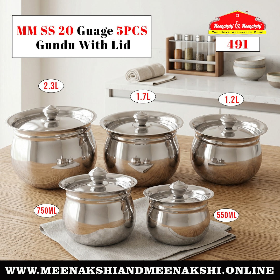 MM SS 20 Guage 5PCS Gundu With Lid 491