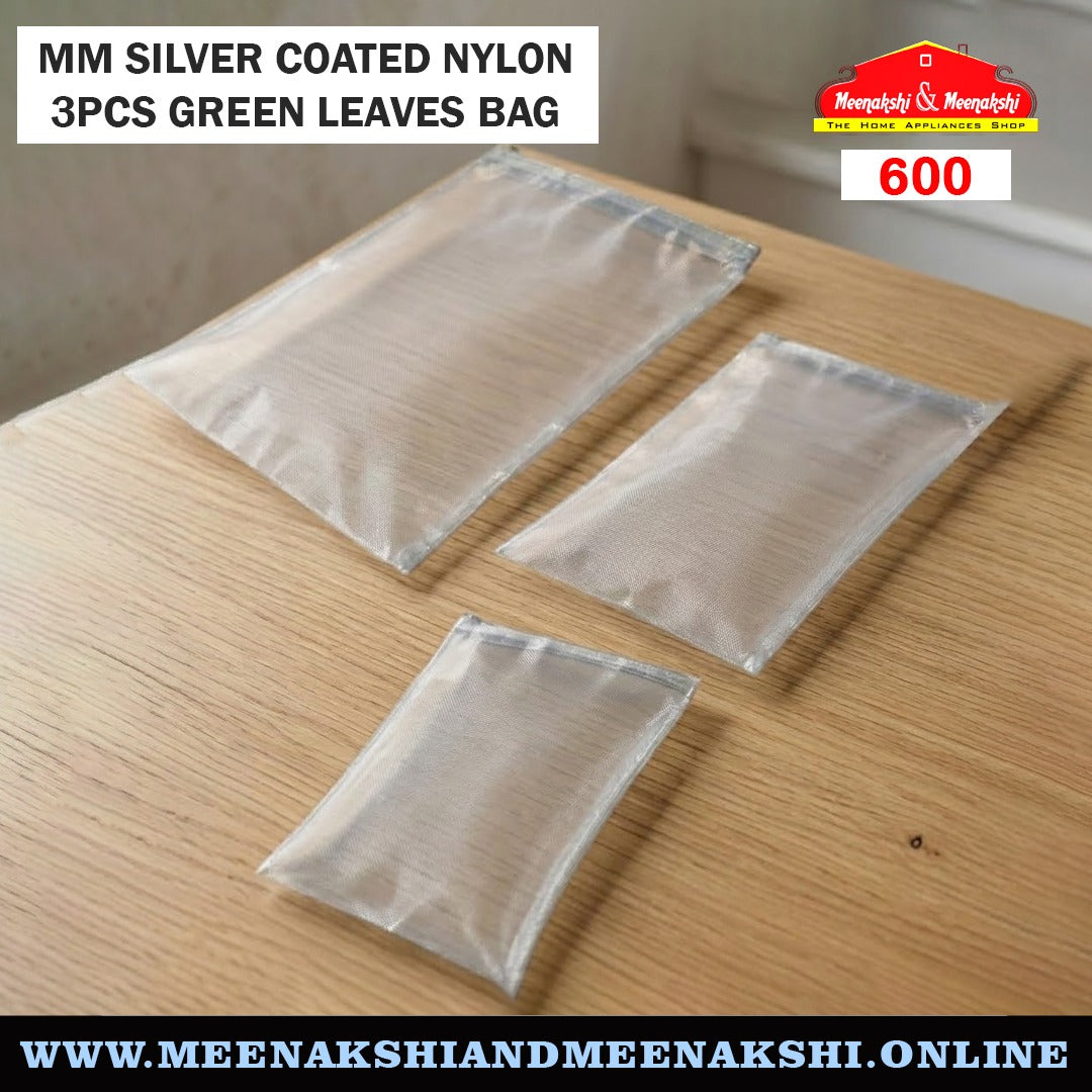 MM Silver Coated Nylon 3PCS Green Leaves Bag 600