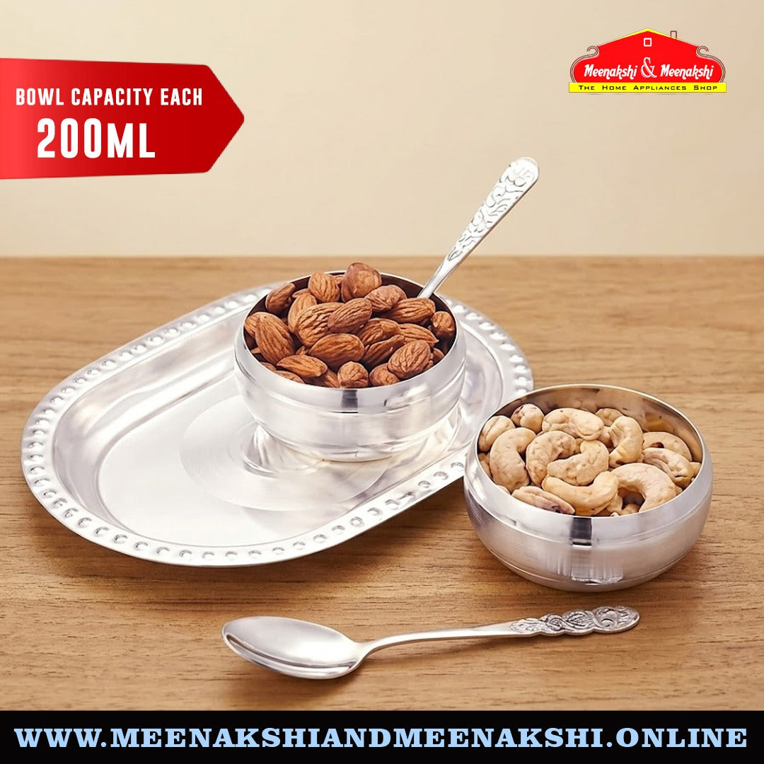 MM SS Silver Coating Oval Tray With 2 Manchurian Bowl 648