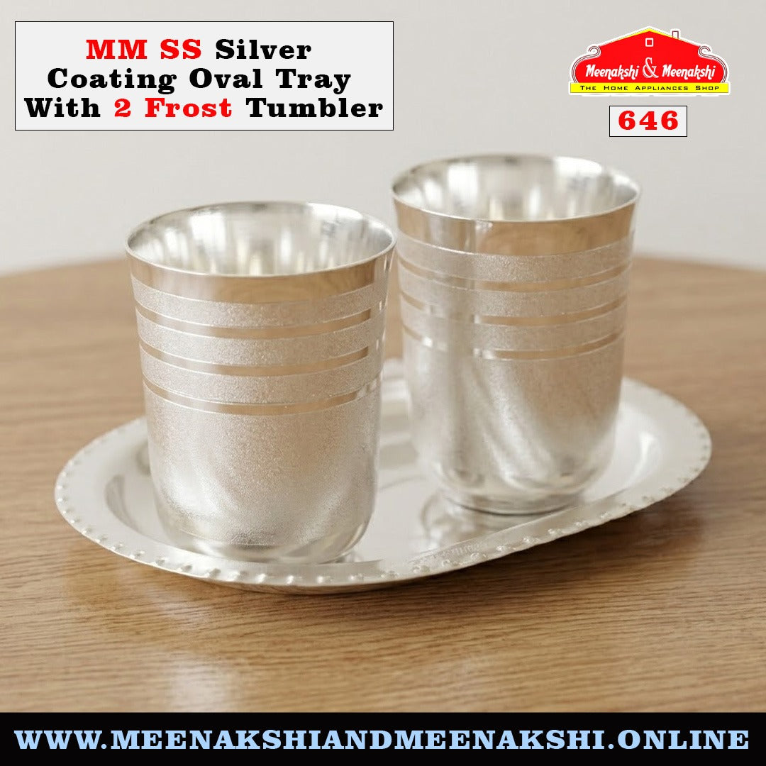 MM SS Silver Coating Oval Tray With 2 Frost Tumbler 646