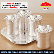 MM SS Silver Coating Square Tray With 4 Damroo Tumbler 649