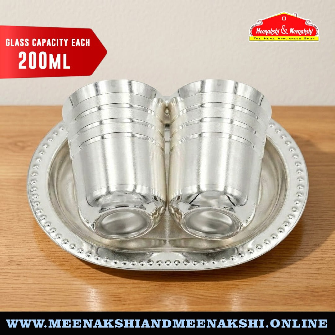 MM SS Silver Coating Oval Tray With 2 Frost Tumbler 646