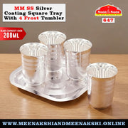 MM SS Silver Coating Square Tray With 4 Frost Tumbler 647